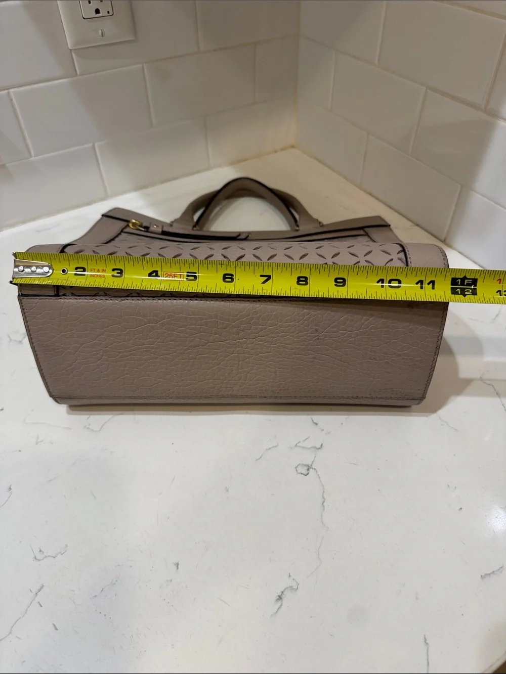 kate spade Taupe Perri Lane Perforated Leather Satchel with Gold Hardware